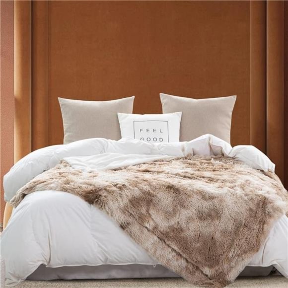 Fuzzy Faux Fur Throw Blanket Tie-dye Beige Super Soft Cozy Plush Fuzzy Shaggy - Picture 3 of 6
